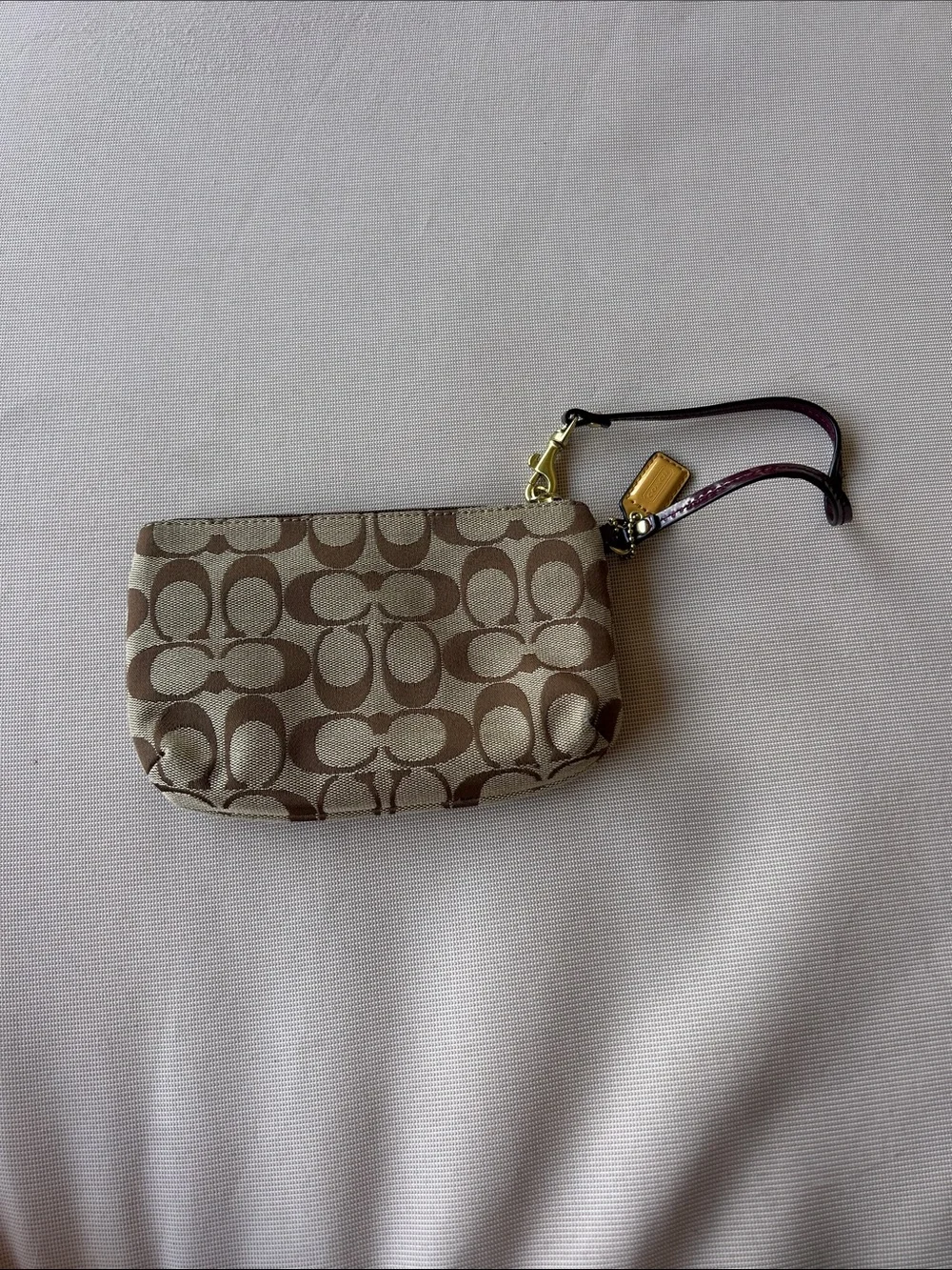 Coach Brown/Tan Signature Canvas Wristlet with Gold Hardware
